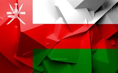 4k, Flag of Oman, geometric art, Asian countries, Omani flag, creative, Oman, Asia, Oman 3D flag, national symbols
