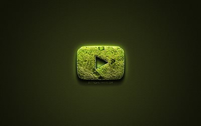 Logo di YouTube, verde logo creativo, arte floreale logo, YouTube emblema, verde fibra di carbonio trama, YouTube, arte creativa