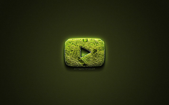 YouTubeロゴ, 緑の創作ロゴ, 花のアロゴ, YouTubeエンブレム, 緑色炭素繊維の質感, YouTube, 【クリエイティブ-アート