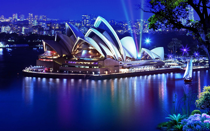 L&#39;Op&#233;ra de Sydney, australie villes, les paysages nocturnes, l&#39;Op&#233;ra de Sydney, paysages urbains, de l&#39;Australie, Sydney Harbour