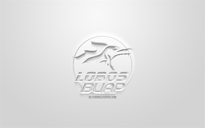 Lobos BUAP, yaratıcı 3D logo, beyaz arka plan, 3d amblem, Meksika Futbol Kul&#252;b&#252;, Lig MX, Puebla de Zaragoza, Meksika, 3d sanat, futbol, 3d logo şık