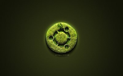 Logo di Ubuntu, verde logo creative, Linux, arte floreale logo di Ubuntu emblema, verde fibra di carbonio trama, Ubuntu, arte creativa