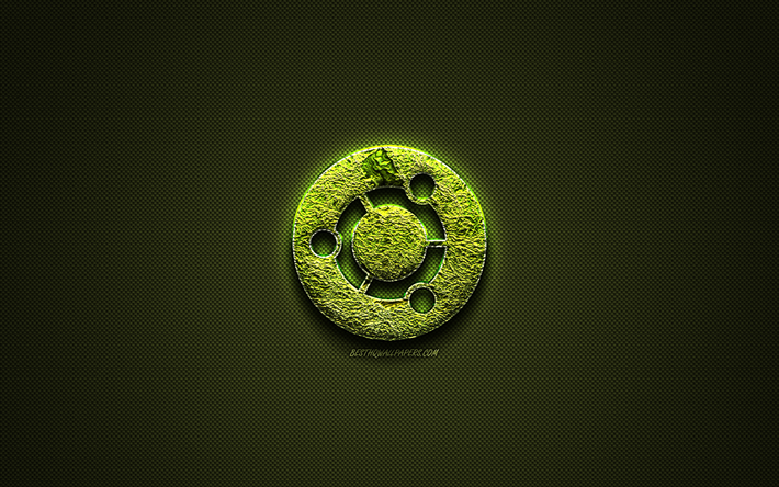 Ubuntu logo, yeşil yaratıcı logo, Linux, &#231;i&#231;ek sanat logosu, Ubuntu amblemi, yeşil karbon fiber doku, Ubuntu, yaratıcı sanat