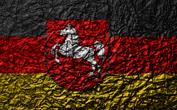 Almanya&#39;nın Aşağı Saksonya bayrağı, 4k, taş doku, dalgalar doku, Aşağı Saksonya bayrağı, Alman devleti, Aşağı Saksonya, Almanya, taş arka plan, il&#231;elere, Devletleri