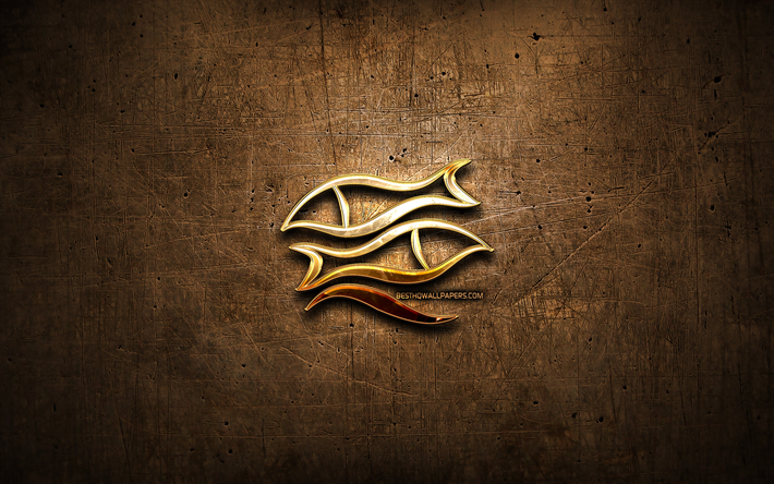 Balık altın işareti, metal arka plan, yaratıcı sanat, bur&#231;lar, bur&#231;, astroloji, Balık BURCU işareti Bur&#231;, Balık BURCU, astroloji işareti Balık zodyak sembol Balık