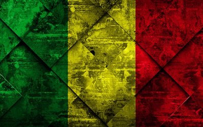 Drapeau du Mali, 4k, grunge, en art, en losange grunge texture, Mali indicateur de l&#39;est, l&#39;afrique, symbole national, le Mali, le creative art