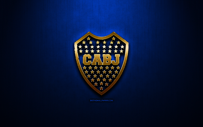 Boca Juniors FC, bl&#229; metall bakgrund, Argentinska Primera Division, Argentinsk fotboll club, fan art, Boca Juniors-logotyp, fotboll, CA Boca Juniors, CABJ, Argentina