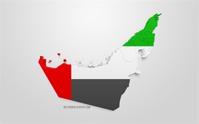 3d-flagga i F&#246;renade Arabemiraten, karta silhuetten av UAE, 3d-konst, UAE flagga, Europa, F&#246;renade Arabemiraten, geografi, UAE 3d siluett