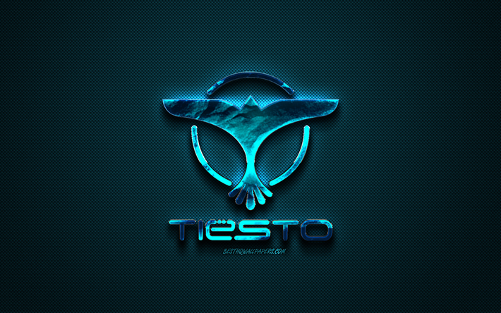 Tiesto logo, bleu logo creative, DJ hollandais, Tiesto, embl&#232;me bleu en fibre de carbone texture, art cr&#233;atif, Tijs Michiel Verwest