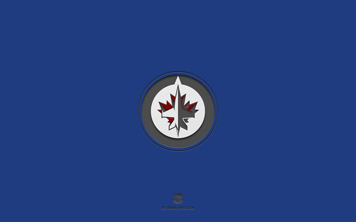 Winnipeg Jets, sininen tausta, Kanadan j&#228;&#228;kiekkojoukkue, Winnipeg Jets -tunnus, NHL, Vancouver, Kanada, j&#228;&#228;kiekko, Winnipeg Jets-logo