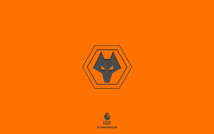 Wolverhampton Wanderers FC, fond orange, &#233;quipe de football anglaise, embl&#232;me de Wolverhampton Wanderers FC, Premier League, Angleterre, football, logo Wolverhampton Wanderers FC