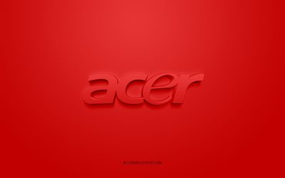 acer-logo, roter hintergrund, acer-3d-logo, 3d-kunst, acer, markenlogo, rotes 3d-acer-logo