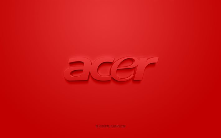 エイサーのロゴ, 赤い背景, Acer3dロゴ, 3Dアート, エイサー, ブランドロゴ, 赤い3dエイサーのロゴ