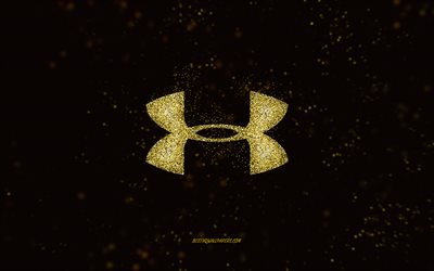 Under Armour glitter logo, black background, Under Armour logo, yellow glitter art, Under Armour, creative art, Under Armour yellow glitter logo