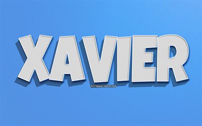 Xavier, blue lines background, wallpapers with names, Xavier name, male names, Xavier greeting card, line art, picture with Xavier name