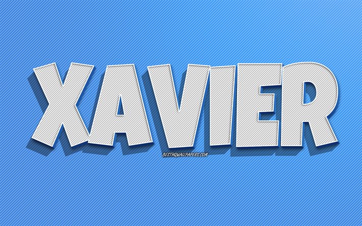Xavier, sfondo con linee blu, sfondi con nomi, nome Xavier, nomi maschili, biglietto di auguri Xavier, disegni al tratto, foto con nome Xavier