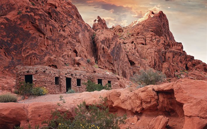 rocce sabbiose, sera, rocce, rocce arancioni, Arizona, canyon, paesaggio di montagna, USA
