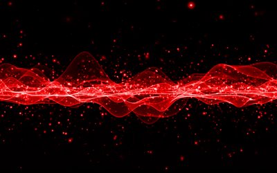 vague abstraite rouge, fond noir, fond de vagues, vague rouge, fond de vague rouge cr&#233;ative, vagues abstraites