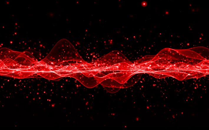punainen abstrakti aalto, musta tausta, aaltojen tausta, punainen aalto, luova punainen aallon tausta, abstraktit aallot