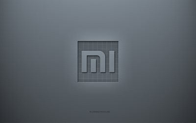 Logo Xiaomi, sfondo creativo grigio, emblema Xiaomi, texture di carta grigia, Xiaomi, sfondo grigio, logo Xiaomi 3d