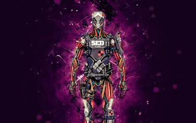SED-2, 4k, violet neon lights, WarFace, creative, WarFace characters, cyborg, SED-2 WarFace