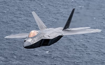 Lockheed Boeing F-22 Raptor, American Fighter, F-22, Combat Aircraft, Military Aircraft, United States Air Force, Fighter Over Sea