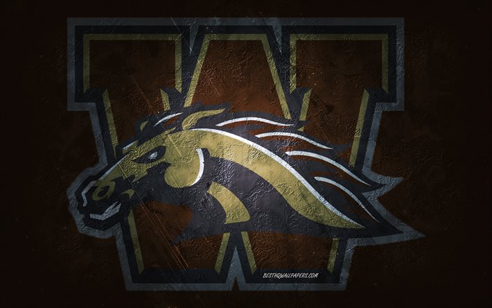 Western Michigan Broncos, American football team, brown background, Western Michigan Broncos logo, grunge art, NCAA, American football, Western Michigan Broncos emblem
