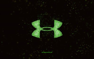 Under Armour glitter logo, black background, Under Armour logo, green glitter art, Under Armour, creative art, Under Armour green glitter logo