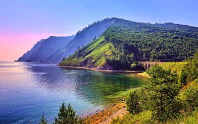 Lake Baikal, 4k, mountains, summer, HDR, beautiful nature, russian landmarks, Russia, Siberia