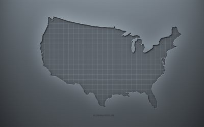 USA map, gray creative background, USA map art, gray paper texture, USA, gray background, USA 3d map