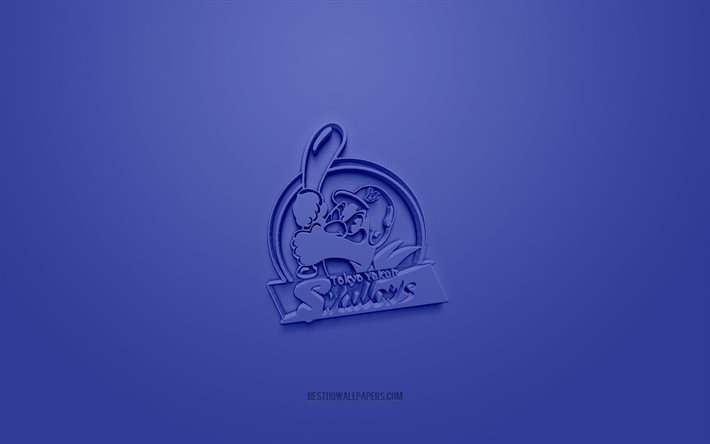 Yakult Swallows, logo 3D cr&#233;atif, NPB, fond bleu, embl&#232;me 3d, &#233;quipe de baseball japonaise, Nippon Professional Baseball, Tokyo, Japon, art 3d, baseball, logo 3d Yakult Swallows