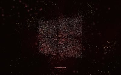 windows-glitzer-logo, schwarzer hintergrund, windows-logo, wei&#223;e glitzer-kunst, windows, kreative kunst, windows-wei&#223;-glitzer-logo, windows 10-logo
