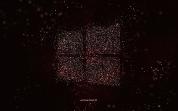Windows glitterlogotyp, svart bakgrund, Windows-logotyp, vit glitterkonst, Windows, kreativ konst, Windows vit glitterlogotyp, Windows 10-logotyp