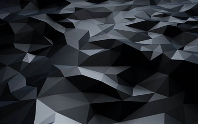 black low poly texture, 4k, geometric shapes, 3D textures, black low poly background, low poly textures, geometric textures, abstract textures