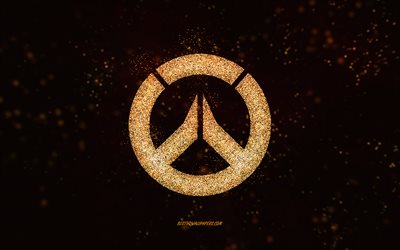 Logotipo de Overwatch brillo, fondo negro, logotipo de Overwatch, arte de brillo naranja, Overwatch, arte creativo, logotipo de brillo naranja de Overwatch