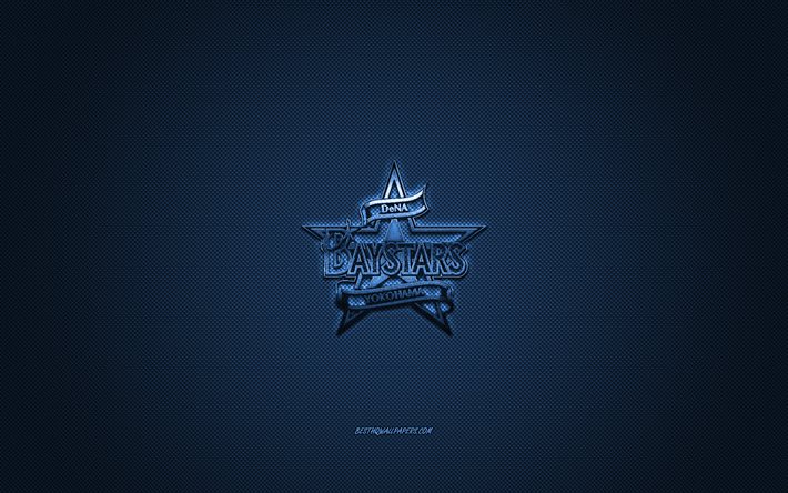 Yokohama BayStars, club de b&#233;isbol japon&#233;s, logotipo azul, NPB, fondo de fibra de carbono azul, Nippon Professional Baseball, b&#233;isbol, Yokohama, Jap&#243;n, Yokohama BayStars logo