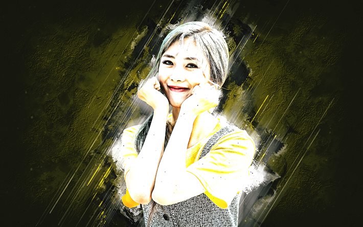 Yoohyeon, cantante sudcoreano, arte Yoohyeon, Kim Yoo Hyeon Dreamcatcher K-Pop sfondo di pietra gialla