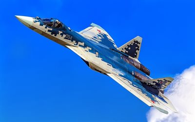 Su-57, close-up, PAK FA, Jet da combattimento russo, Flying Su-57, Russian Air Force, Sukhoi Su-57, Combattente per superiorit&#224; aerea Stealth, Russia