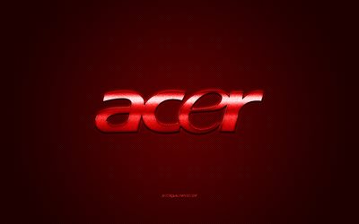 Logotipo da Acer, fundo de carbono vermelho, logotipo de metal da Acer, emblema vermelho da Acer, textura de carbono vermelho