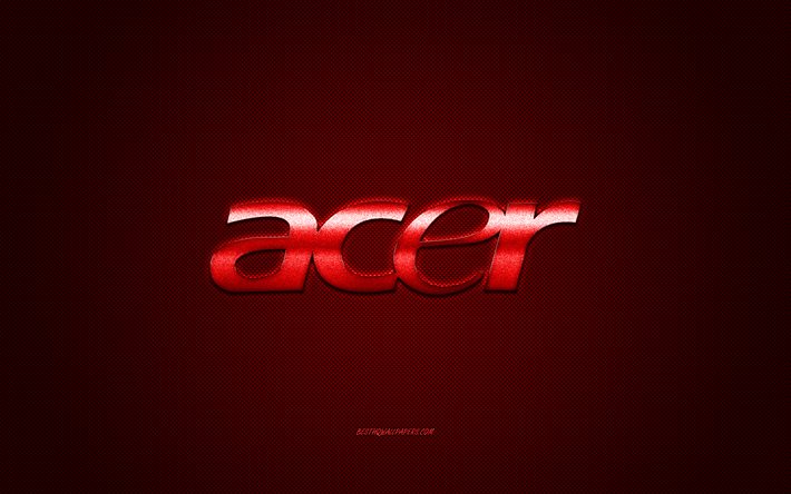 Acer logosu, kırmızı karbon arka plan, Acer metal logosu, Acer kırmızı amblemi, Acer, kırmızı karbon doku