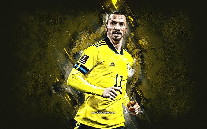 Zlatan Ibrahimovic, swedish football player, yellow stone background, Ibrahimovic art, Sweden national football team, grunge art, football