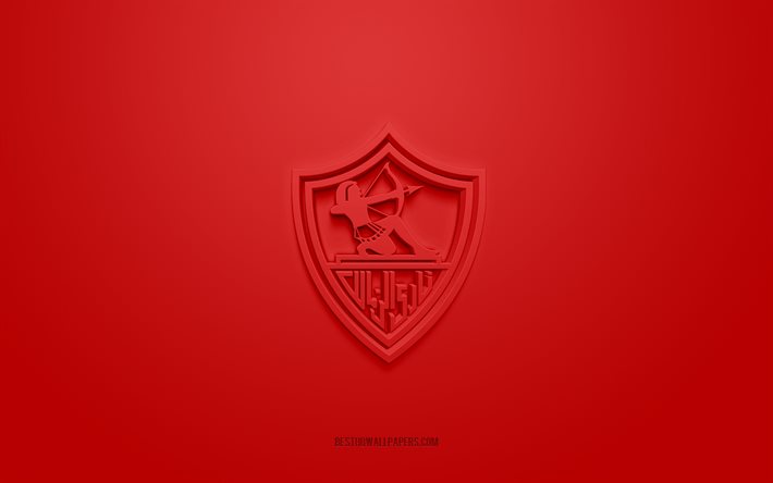 ザマレクFC, クリエイティブな3Dロゴ, 赤い背景, 3Dエンブレム, エジプトのサッカークラブ, エジプトプレミアリーグ, カイロ, エジプト, 3Dアート, フットボール。, Zamalek FC3dロゴ