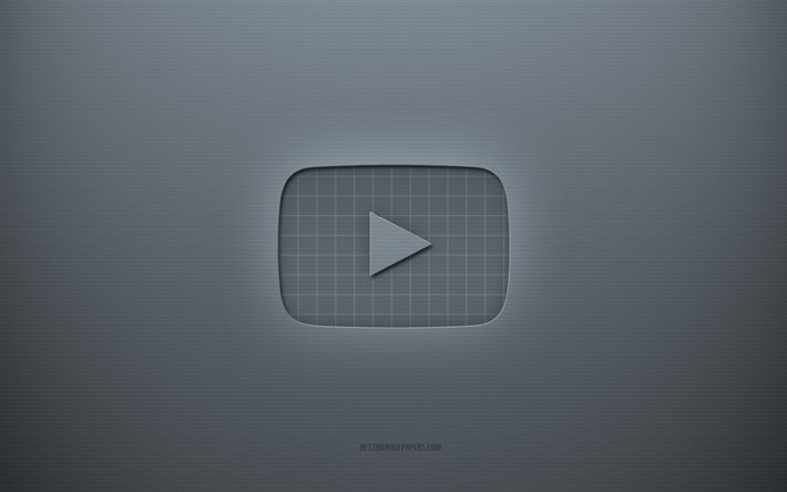 Youtube logosu, gri yaratıcı arka plan, Youtube amblemi, gri kağıt dokusu, Youtube, gri arka plan, Youtube 3d logosu