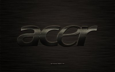 Logo Acer in metallo, sfondo nero in metallo, logo Acer, emblema Acer, arte in metallo, Acer
