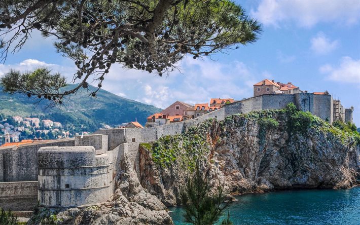 Dubrovnik, yaz, Adriyatik denizi, sahil, Hırvatistan&#39;a seyahat, Dubrovnik şehir manzarası, Hırvatistan