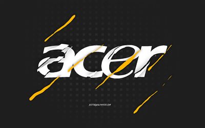 Logotipo da Acer, fundo criativo preto, fundo da linha Acer, Acer, arte criativa, emblema da Acer, logotipo branco da Acer