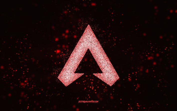 Logotipo com glitter do Apex Legends, fundo preto, logotipo do Apex Legends, arte com glitter vermelho, arte criativa do Apex Legends, logotipo com glitter vermelho do Apex Legends