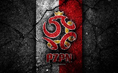 Polish football team, 4k, emblem, UEFA, Europe, football, asphalt texture, soccer, Poland, European national football teams, Poland national football team
