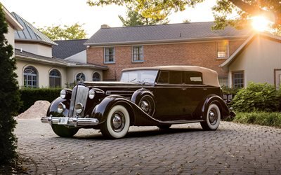 Packard Twelve Convertible Sedan, 4k, redtro cars, 1937 cars, old cars, Packard Twelve