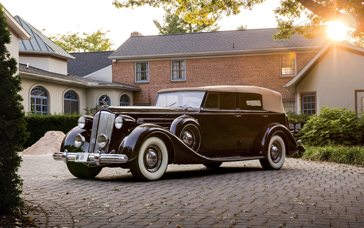 Packard Doze Convers&#237;vel Limousine, 4k, redtro carros, 1937 carros, carros antigos, Packard Doze